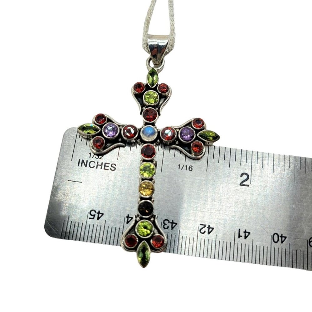 Fleur de Lis Gemstone Cross Pendant with Chain Nicky Butler .925 Sterling Silver - Picture 12 of 12